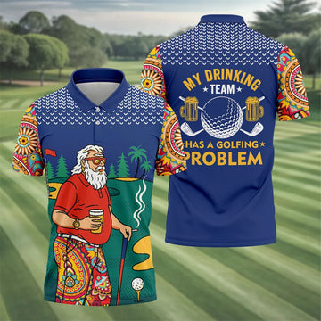 Funny Bearded Golfer Drinking Beer And Smoking Golf Polo, Golf Polo Shirts For Men, Printed Golf Shirts