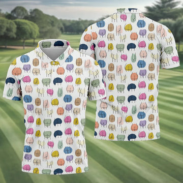 Funny Colorful Butt Pattern Golf Polo Shirt, Golf Shirts For Men, Mens Golf Apparel