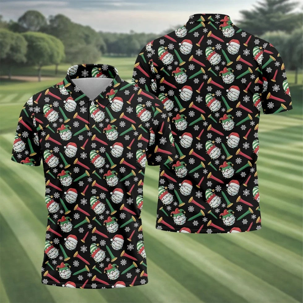 Funny Golf Ball Christmas Golf Shirt, Men's Funny Golf Shirts, Christmas Golf Gift, Golfing Apparel