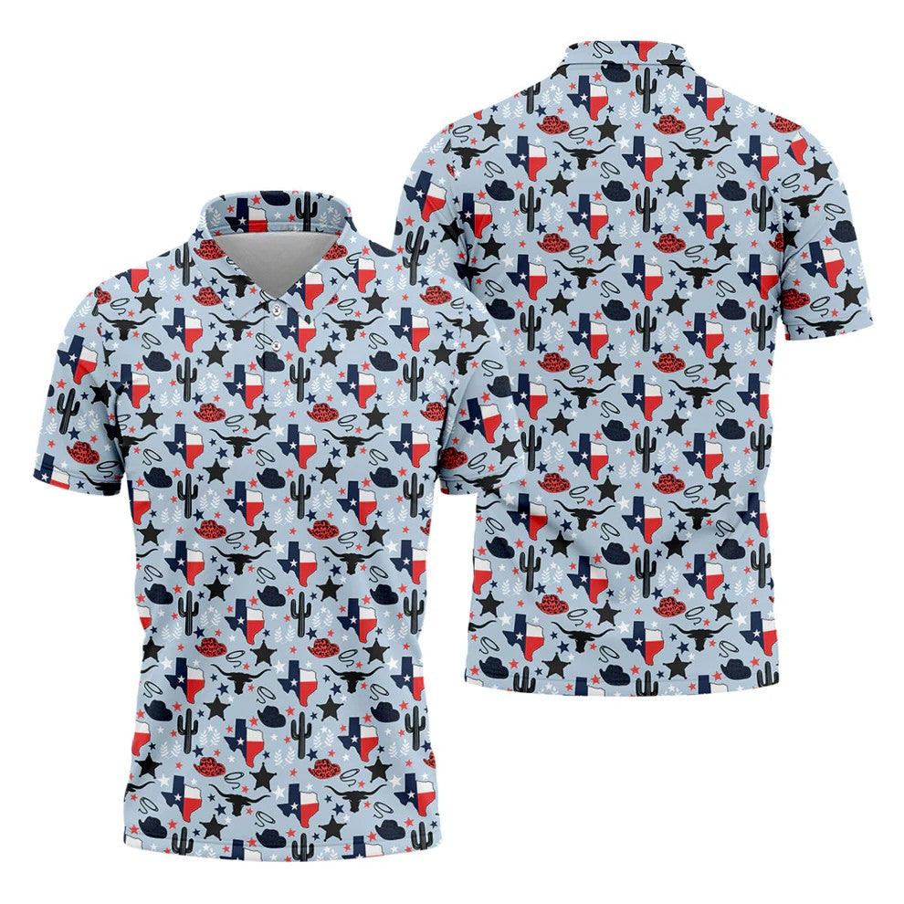 Texas Western Pattern Golf Polo Shirt, Printed Golf Shirts, Golf Polo Shirts For Men