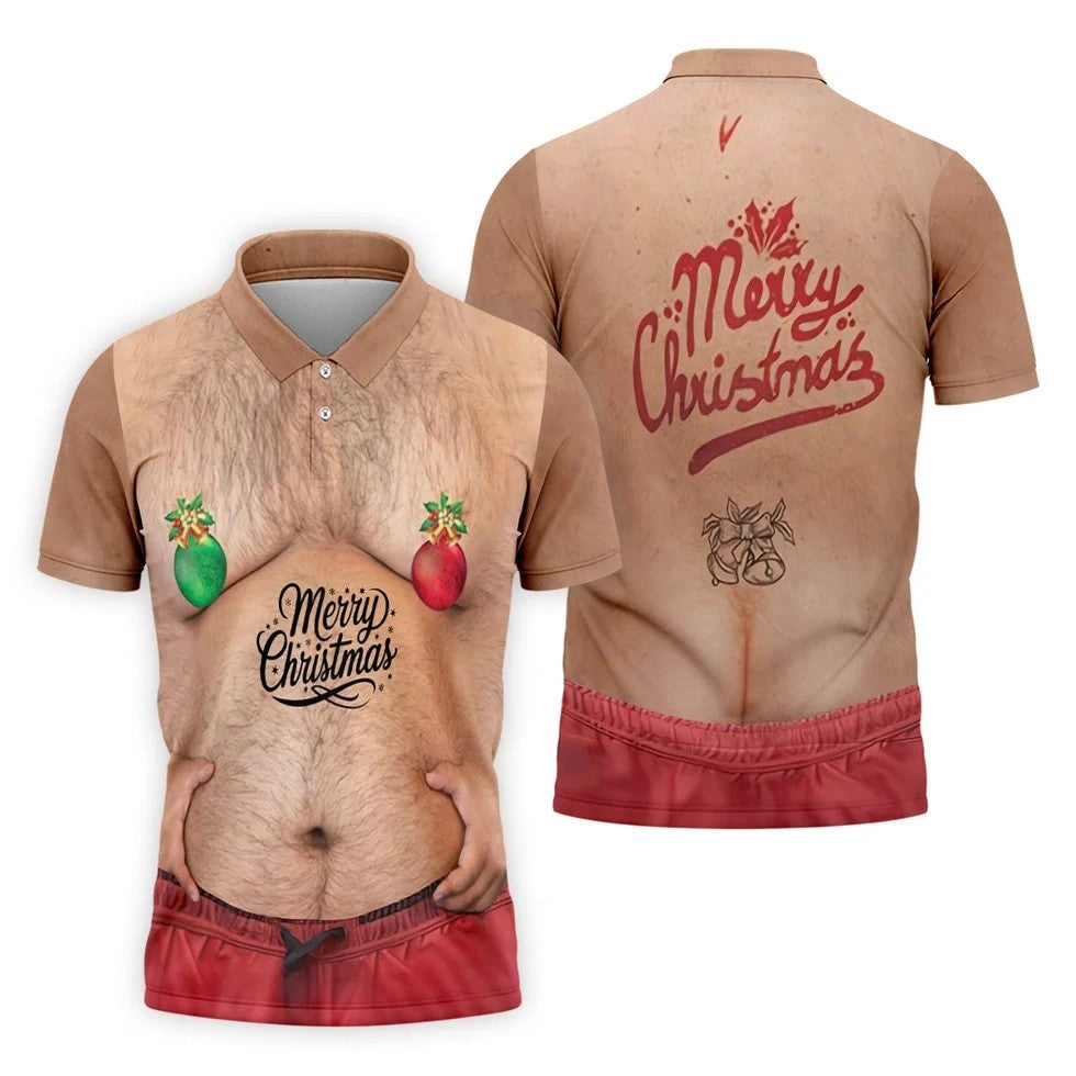 Funny Ugly Hairy Belly Golf Tops For Men, Christmas Golf Shirt, Polo Shirts For Men, Golf Shirts For Men