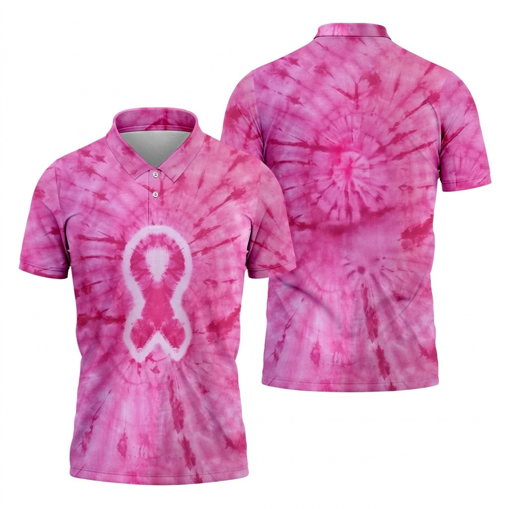 Breast Cancer Pink Tie Dye Men Golf Shirt, Breast Cancer Awareness Shirt, Golf Shirts For Men