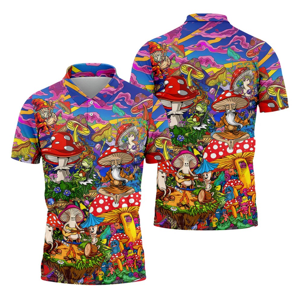Psychedelic Mushroom Forest Fantasy Golf Polo, Hawaiian Golf Shirt, Golf Polo Shirts For Men