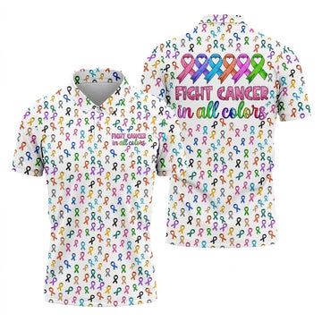 Fight Cancer In All Color Men's Golf Shirt, Cancer Awareness Shirt, Cancer Survivor Shirt, Golf Gift For Men