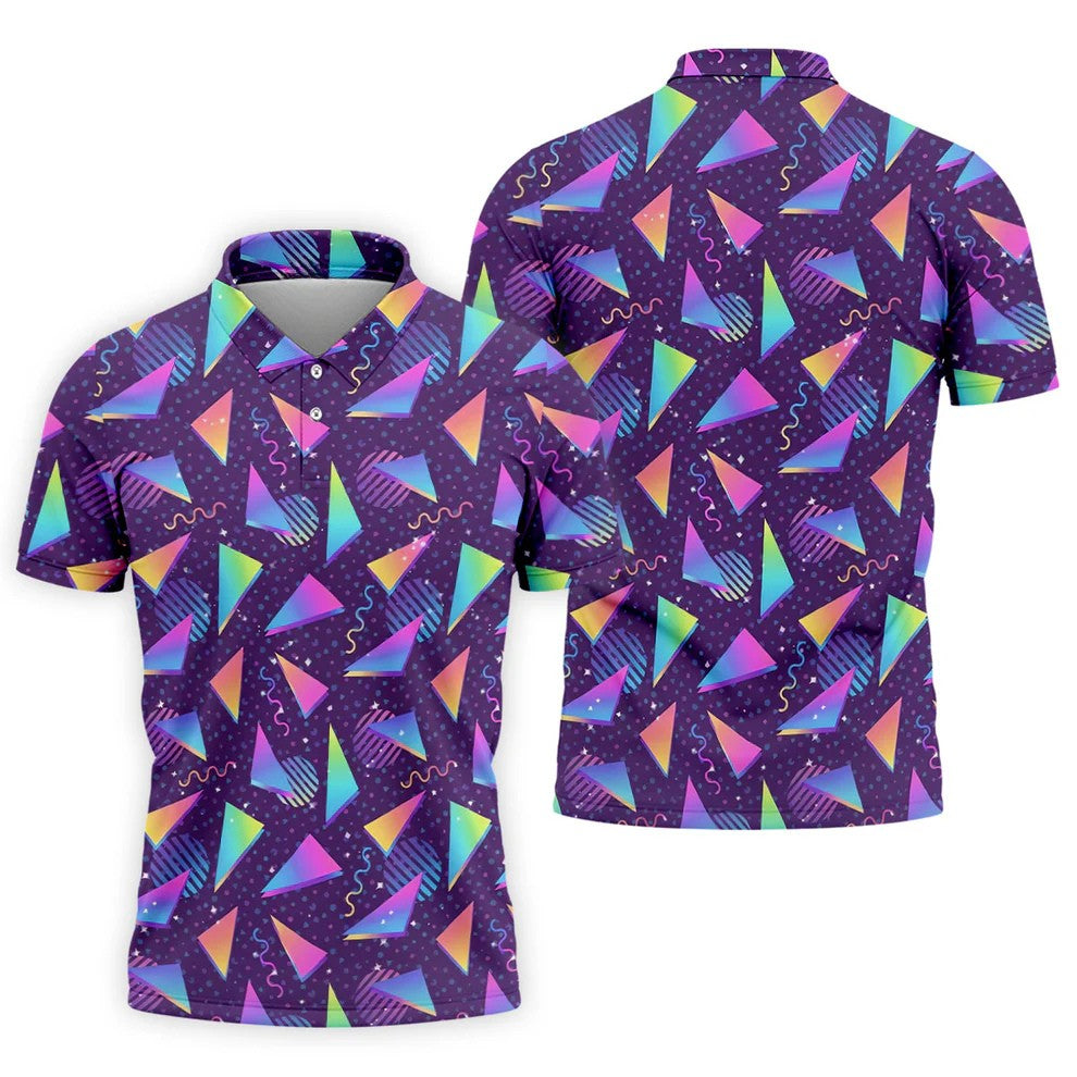 Retro Memphis Geometric Pattern Golf Polo Shirt, Men's Golf Shirt, Golf Apparel For Men