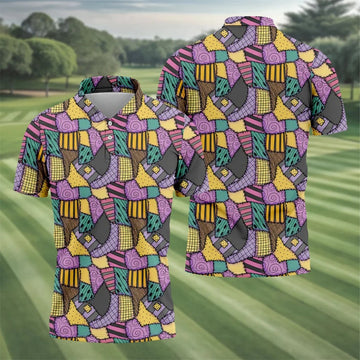 Halloween Patchwork Pattern Golf Polo Shirt, Men's Golf Shirt, Hawaiian Golf Shirt