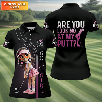 Are You Looking At My Putt Custom Funny Womens Golf Polo Shirt, Ladies Golf Polos Gifts