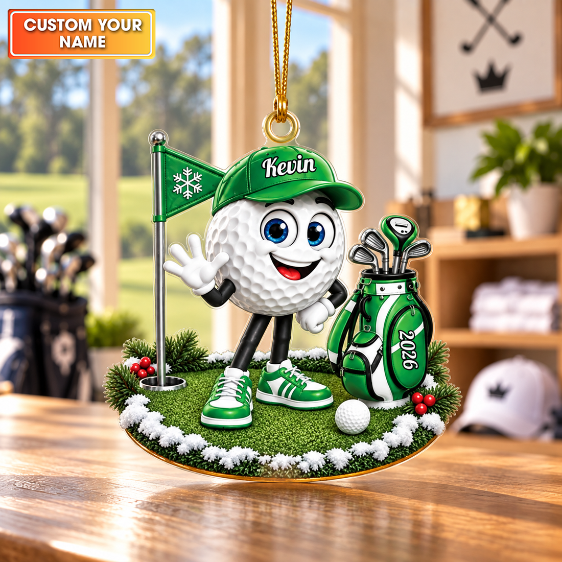 Custom Name Golf Ball And Bag Acrylic Ornament, Personalized Golf Gifts, Xmas Decor
