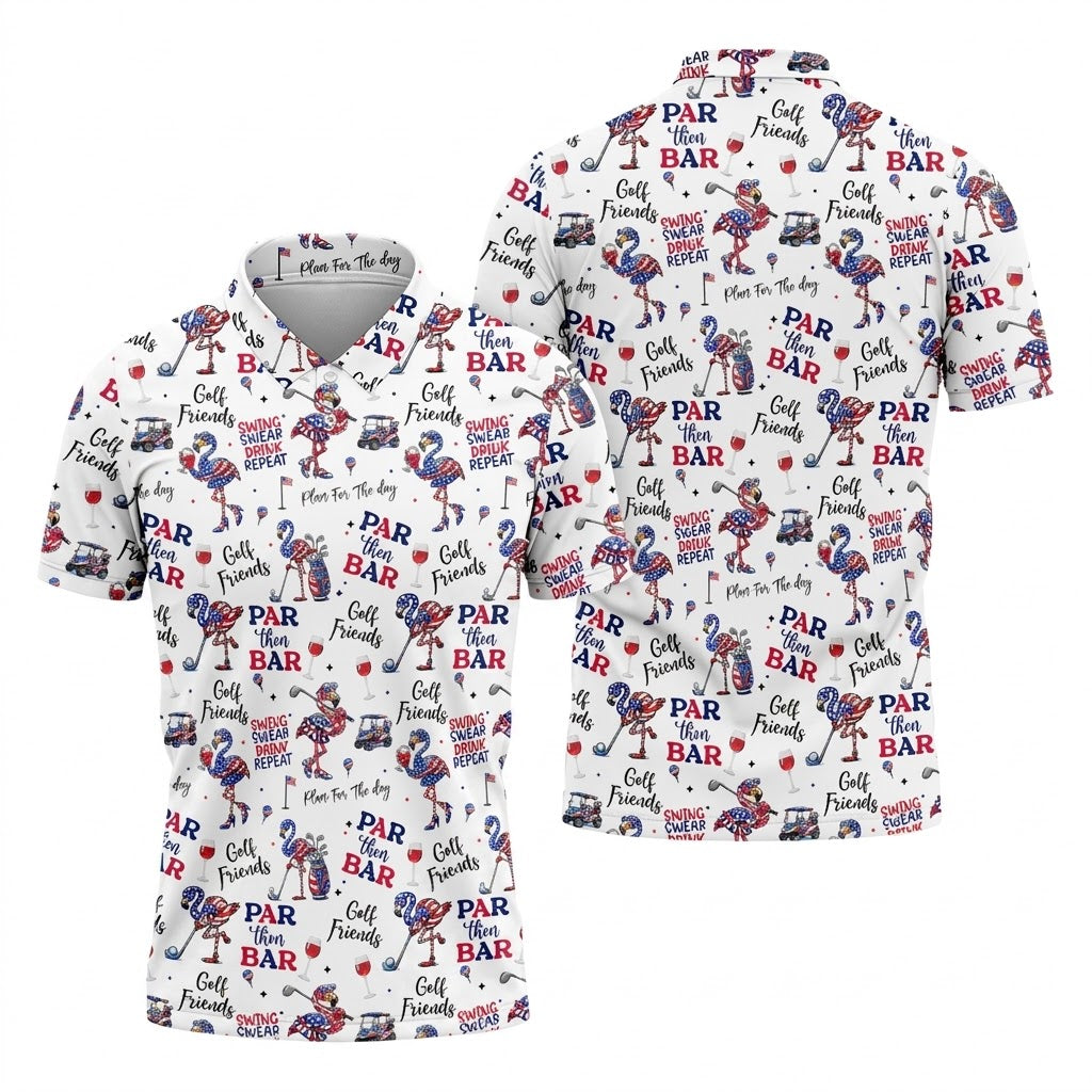 Par Then Bar Funny Flamingo Patriot Golf Shirt, 250th Anniversary Golf Shirts For Men, 4th Of July Golf Shirt