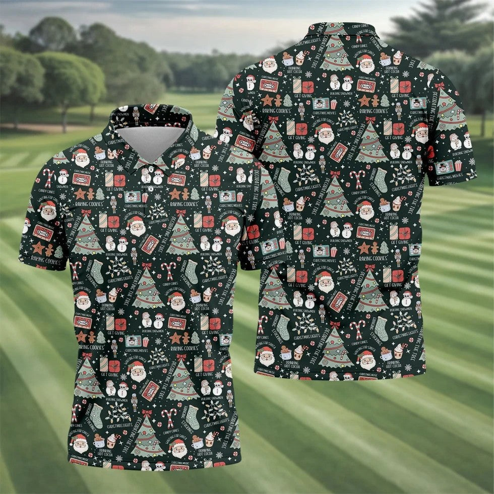 Cute Santa Claus Gift Green Men's Golf Polo Shirts, Christmas Golf Shirt, Polo Shirts For Men