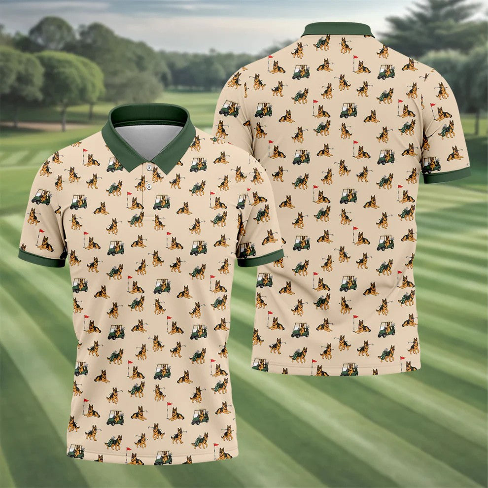 German Shepherd Golf Pattern Polo Shirt, Golf Shirts For Men, Mens Golf Apparel