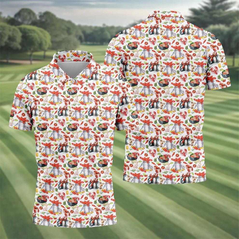 Crawfish Boil Pot Hawaiian Golf Shirt, Louisiana Crawfish Season Golf Shirts For Men