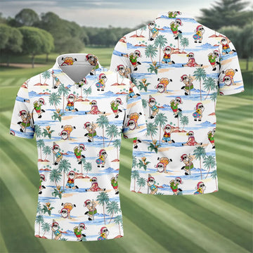 Beach Party Santa Christmas Golf Shirt, Men's Golf Shirt, Printed Golf Shirts, Hawaiian Golf Shirt