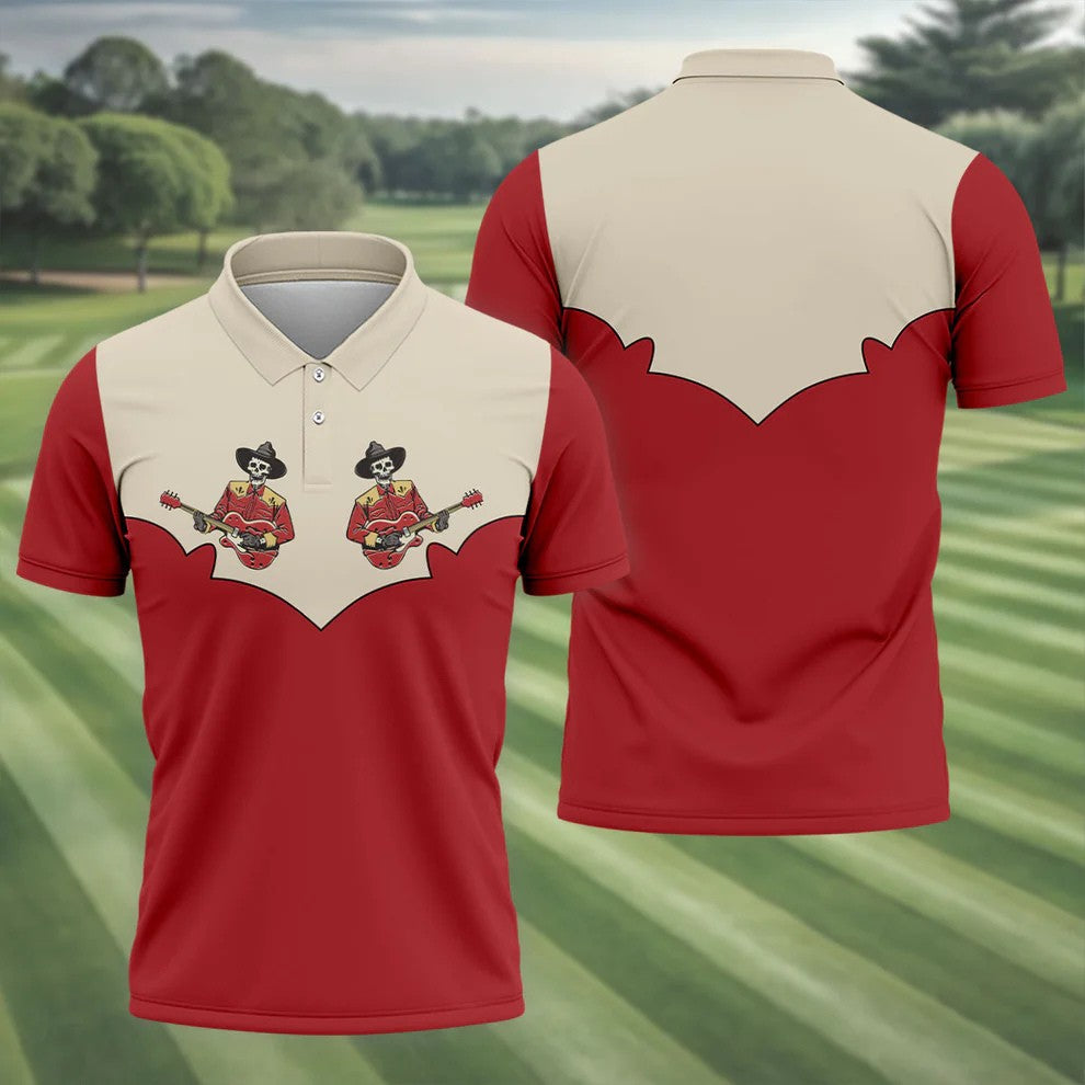 Western Skeleton Guitar Golf Polo Shirt, Golf Polo Shirts For Men, Hawaiian Golf Shirt
