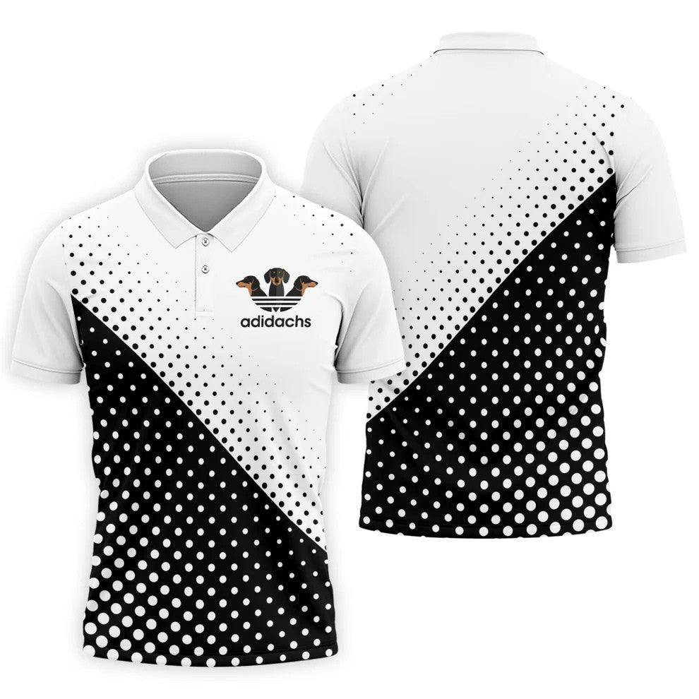 Adidachs Funny Dachshund White Golf Shirt, Men's Funny Golf Shirts, Polo Shirts For Men