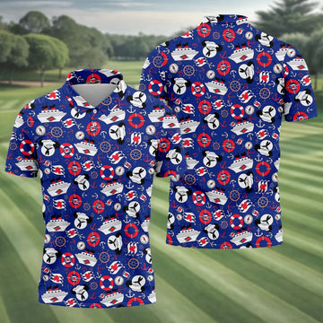 Nautical Cruise Pattern Golf Polo Shirt, Golf Apparel For Men, Long Sleeve Polo Shirts