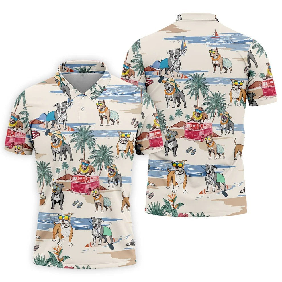 Pit Bull Beach Vacation Tropical Golf Polo Shirt, Hawaiian Golf Shirt, Golf Shirts For Men