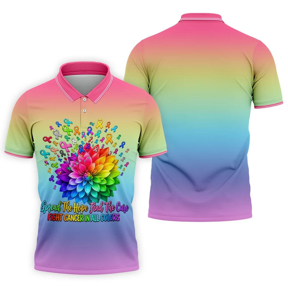 Spread Hope Find The Cure Rainbow Cancer Polo Shirt, Golf Shirts For Men, Mens Golf Shirts