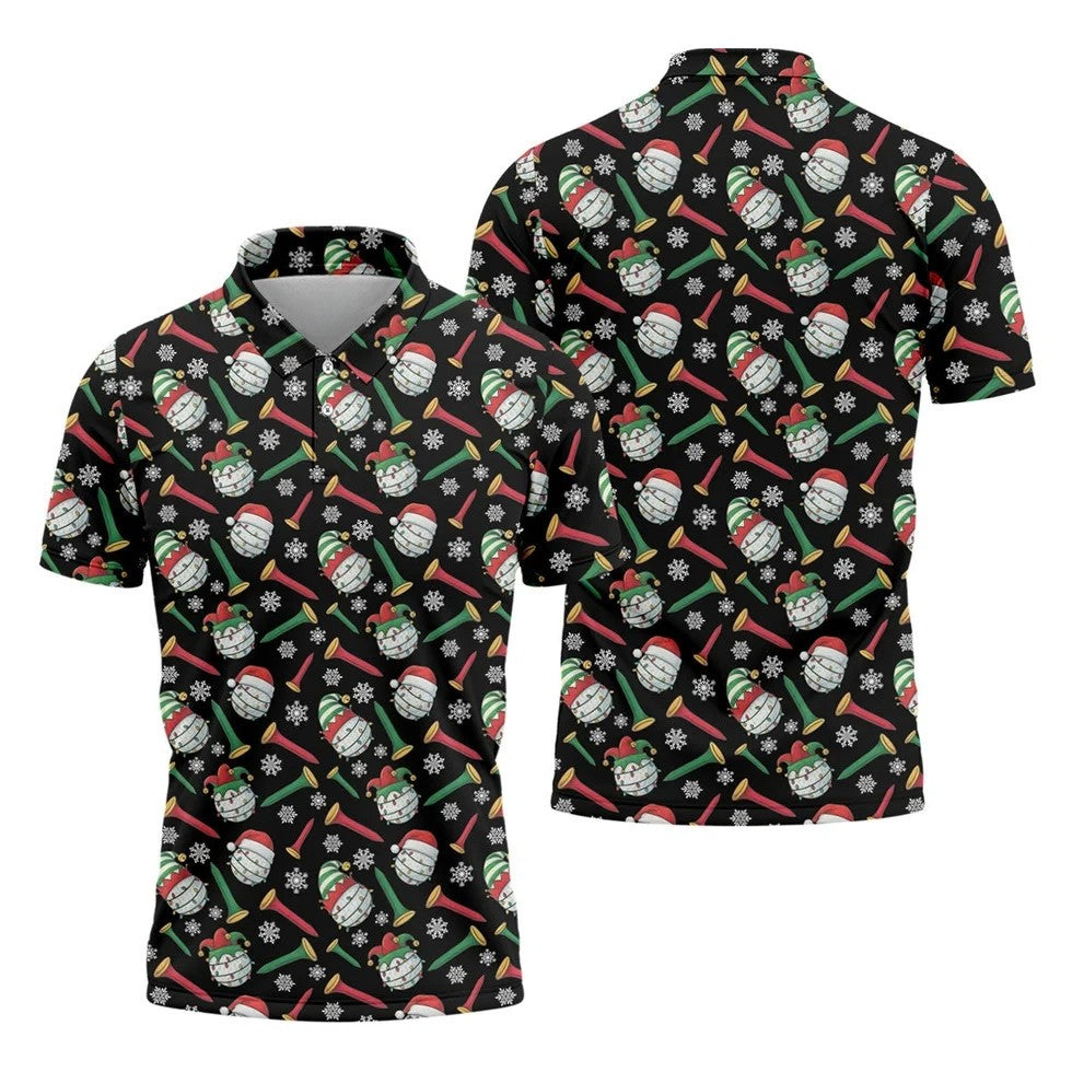 Funny Golf Ball Christmas Golf Shirt, Men's Funny Golf Shirts, Christmas Golf Gift, Golfing Apparel