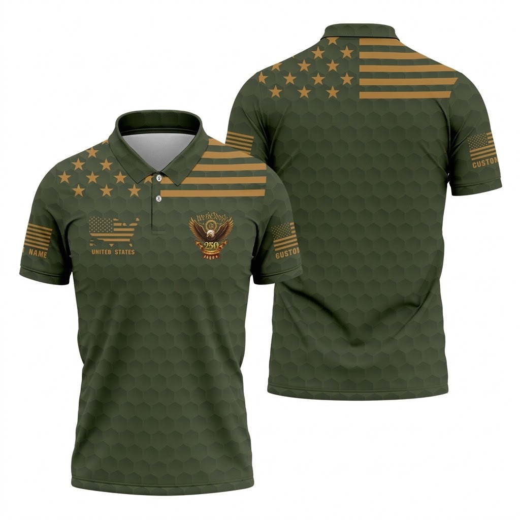 Army Veteran We The People 250 Years Of Free 4th Of July Golf Shirt, Golf Shirts For Men