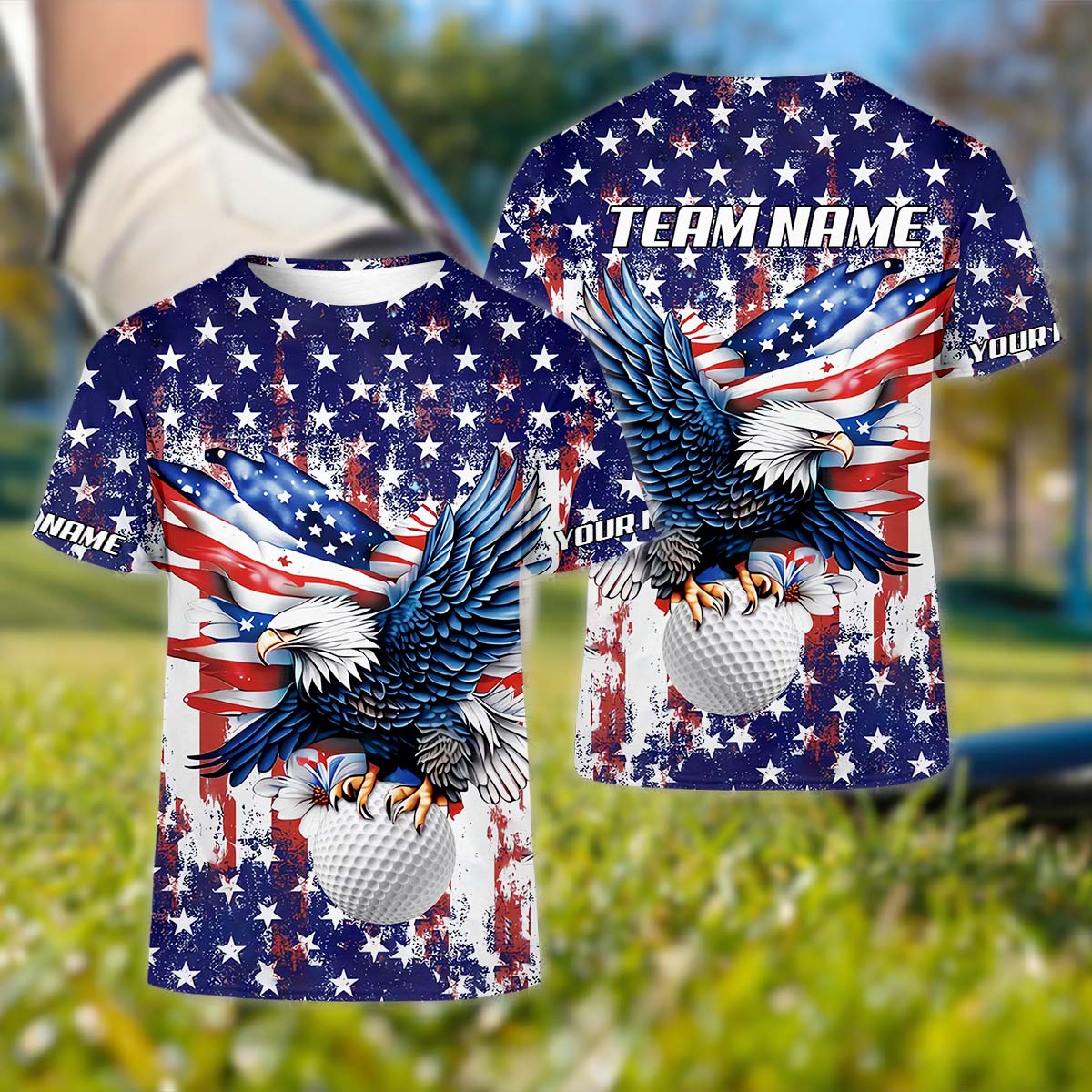 American Eagle And Star Custom Golf Polo Shirt, Gift For Golfers, Golf Gift Ideas, America 250 Anniversary Golf Shirt