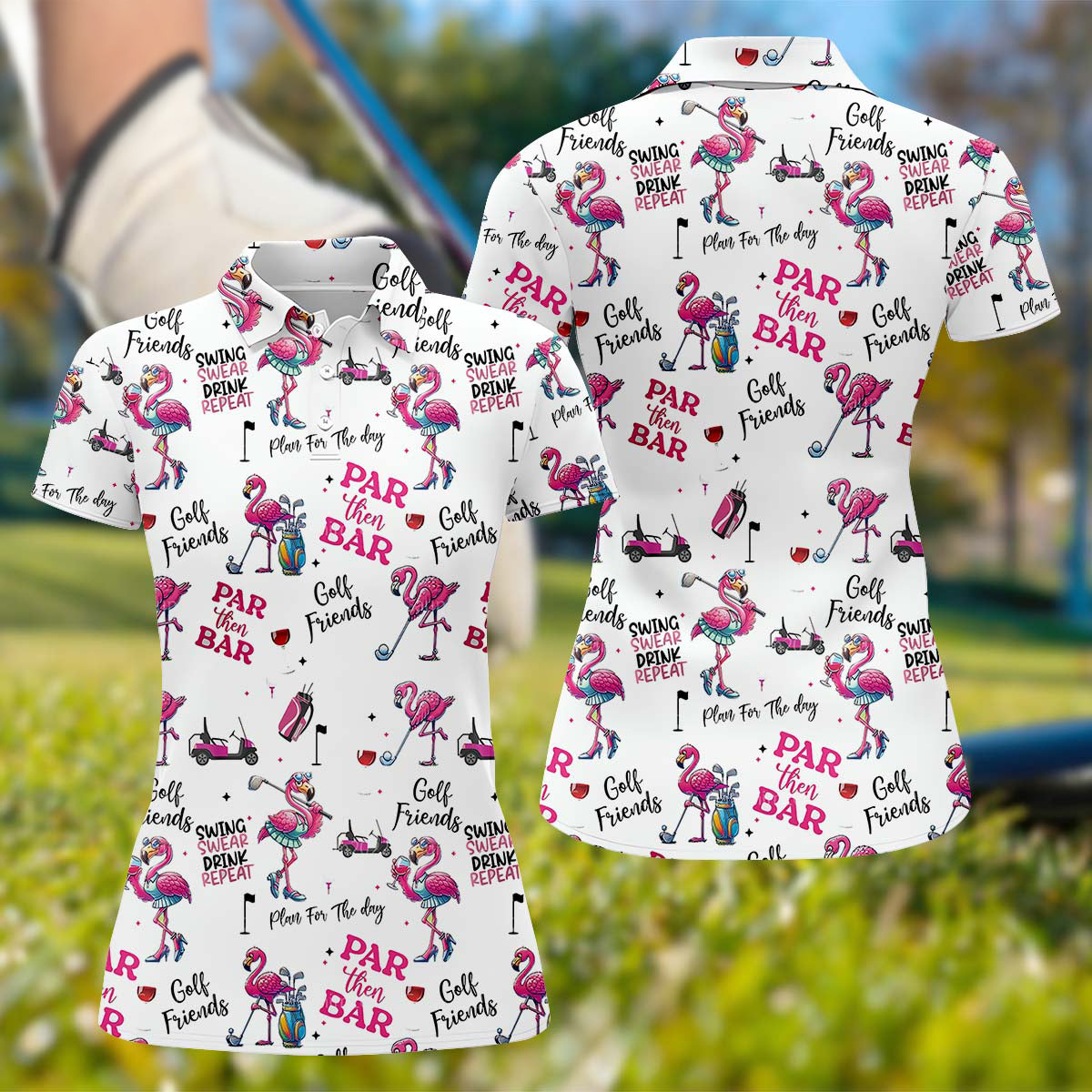 Par Then Bar Flamingo Funny Womens Golf Polo Shirt, Custom Ladies Golf Shirt