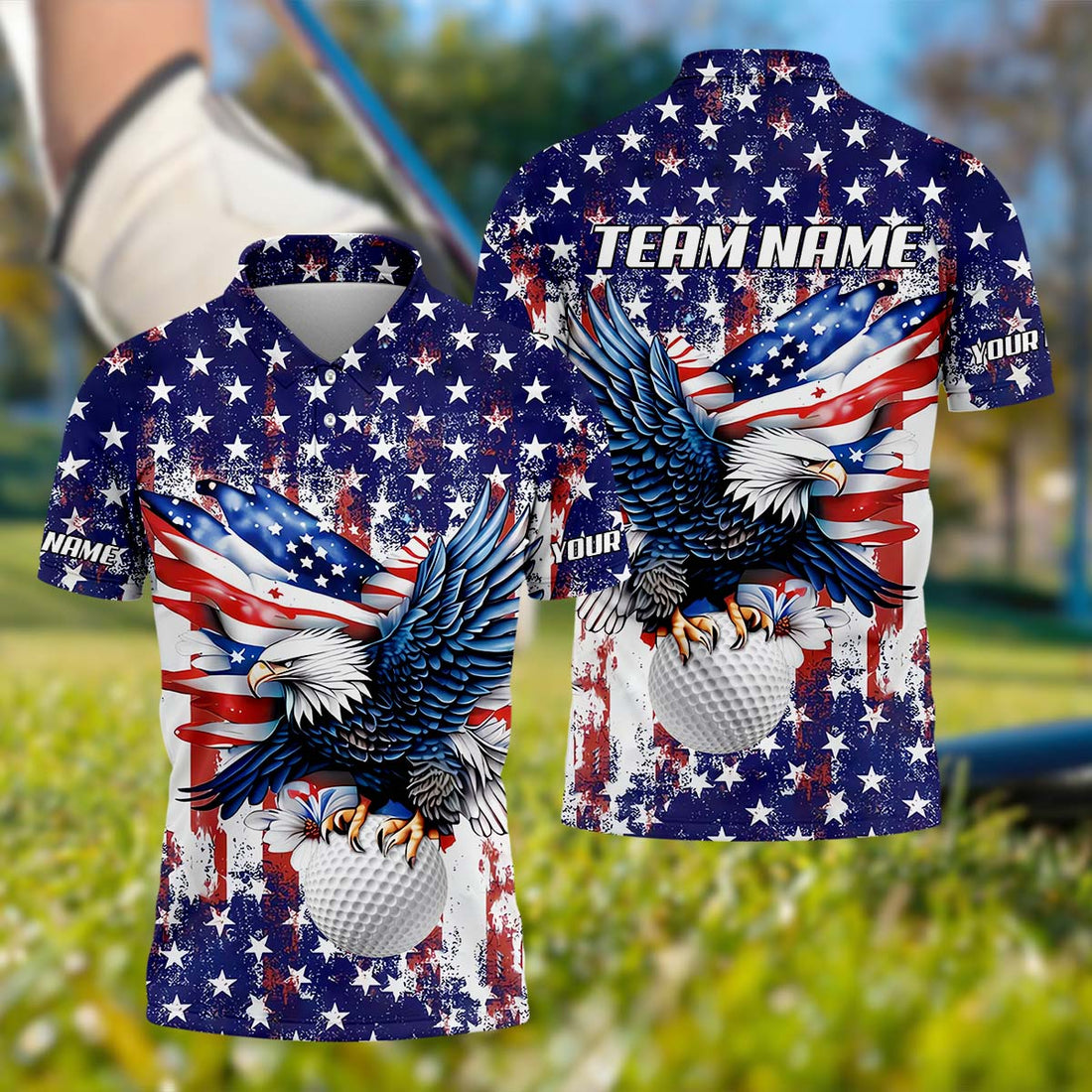 American Eagle And Star Custom Golf Polo Shirt, Gift For Golfers, Golf Gift Ideas, America 250 Anniversary Golf Shirt