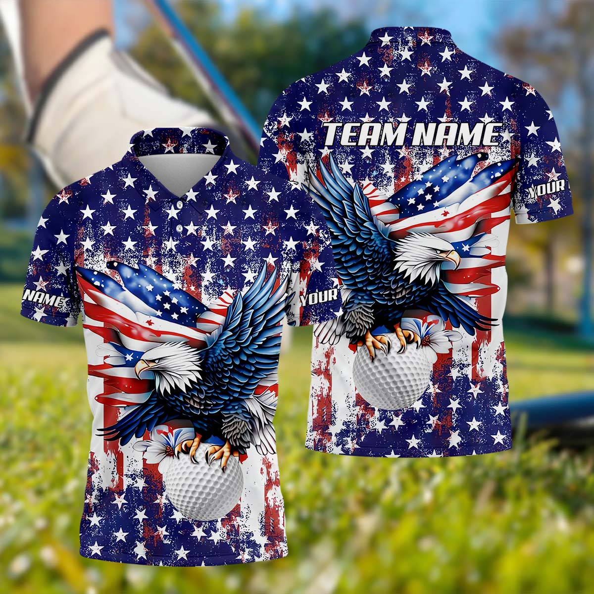 American Eagle And Star Custom Golf Polo Shirt, Gift For Golfers, Golf Gift Ideas, America 250 Anniversary Golf Shirt