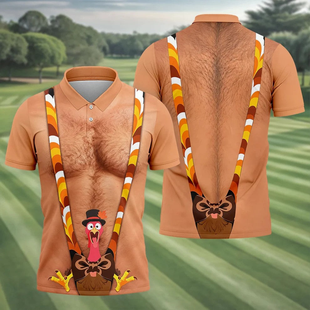 Funny Turkey Suspenders Thanksgiving Golf Shirt, Mens Golf Apparel, Golf Polo For Men
