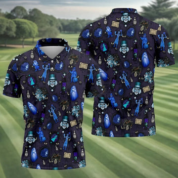 Haunted House Horror Character Golf Polo Shirt, Halloween Shirt, Mens Golf Polo