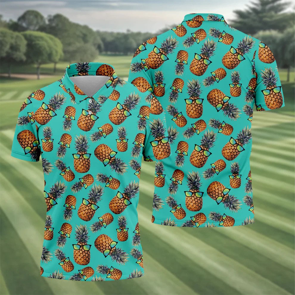 Cool Pineapple Tropical Theme Hawaiian Golf Shirt, Polo Shirts For Men, Golfing Apparel