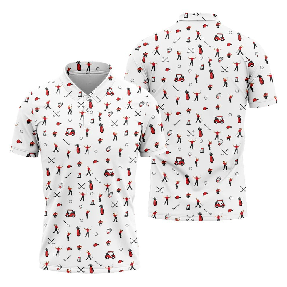 Golf Player Pattern Polo Shirt, Golf Polo Shirts For Men, Printed Golf Shirts