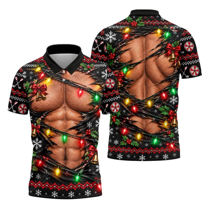 Christmas Ripped Muscle Polo Shirt, Christmas Golf Shirt For Men, Mens Golf Apparel