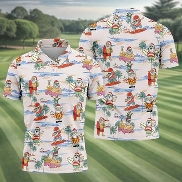 Funny Tropical Santa Christmas Golf Shirt, Men's Golf Shirt, Hawaiian Golf Shirt, Printed Golf Shirts