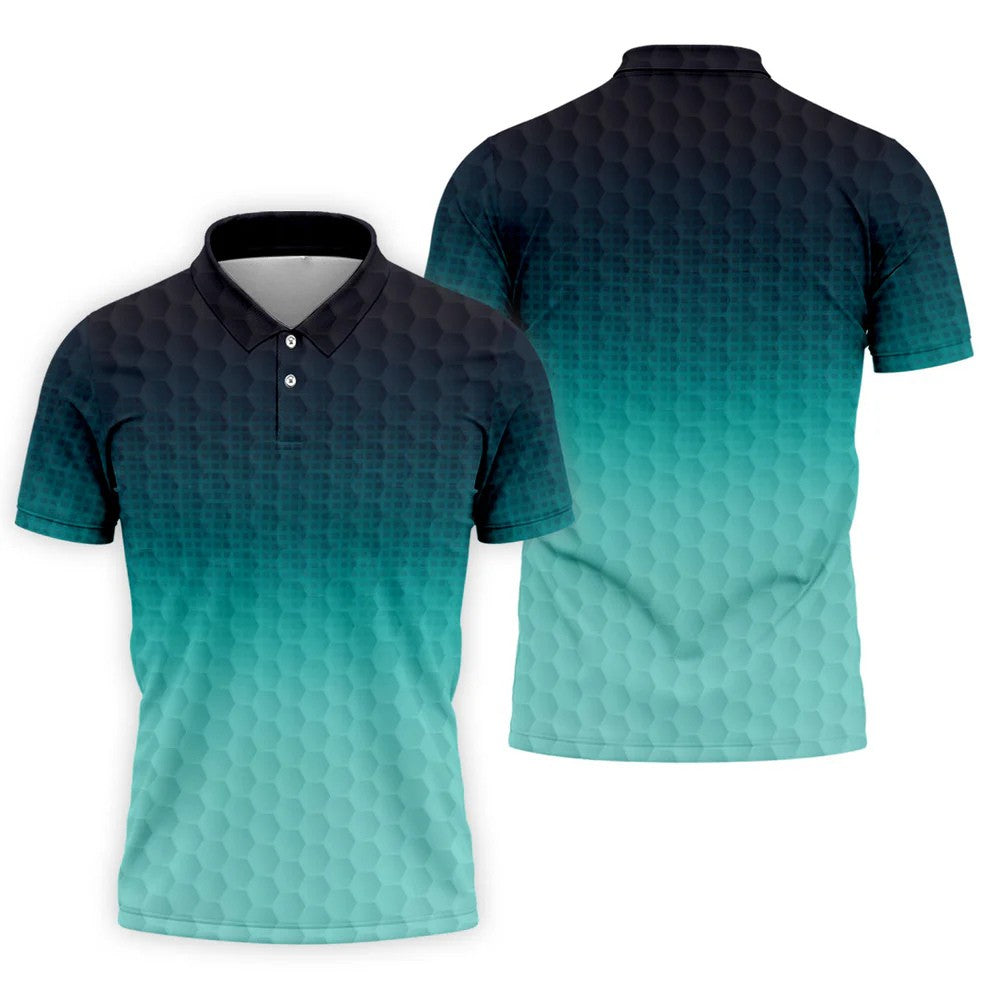 Turquoise Gradient Golf Ball Pattern Hawaiian Golf Shirt, Golf Shirts For Men