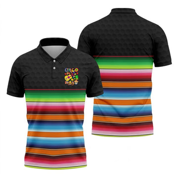 Mexican Sarape Golf Ball Pattern Cinco De Mayo Celebration Fiesta Themed Golf Shirts For Men