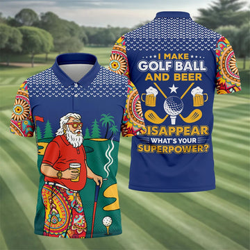 Funny Bearded Golfer Beer Lover Paisley Sleeve Golf Polo, Golf Polo Shirts For Men, Mens Golf Apparel