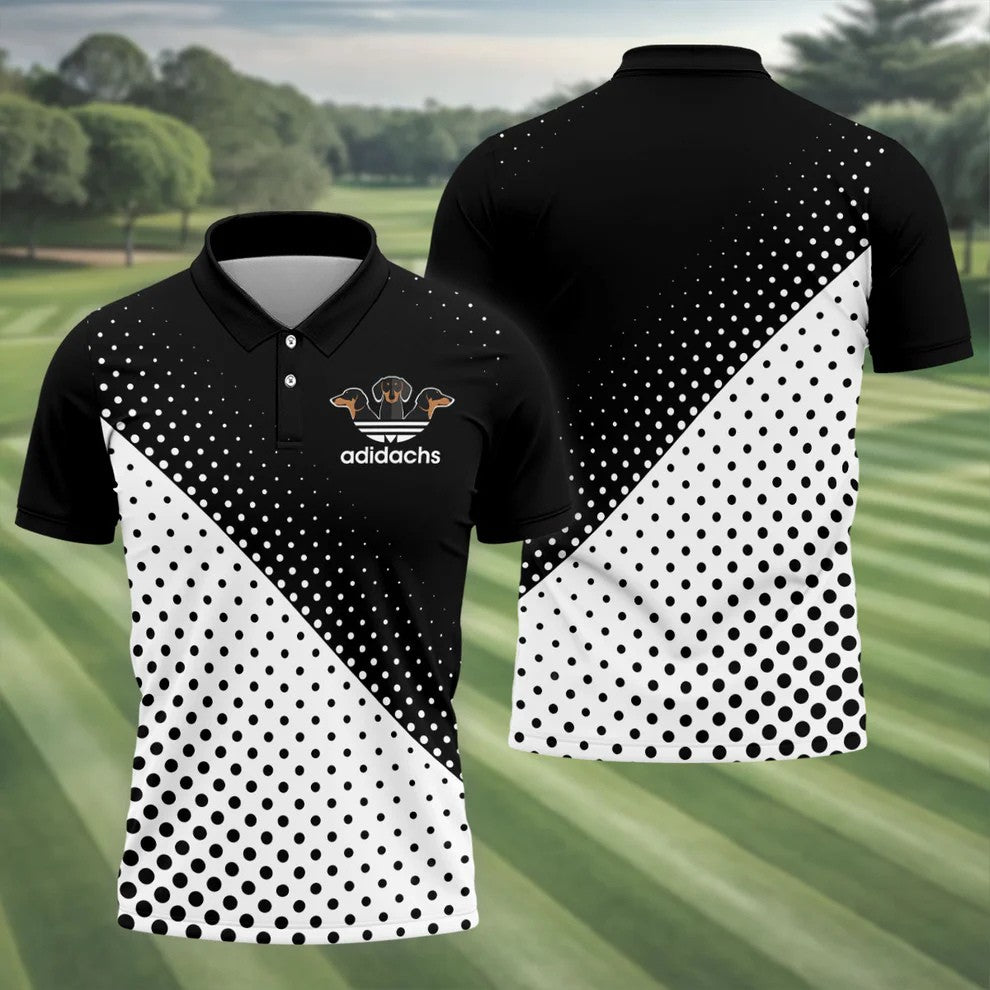 Adidachs Funny Dachshund Black Golf Shirt, Men's Funny Golf Shirts, Polo Shirts For Men