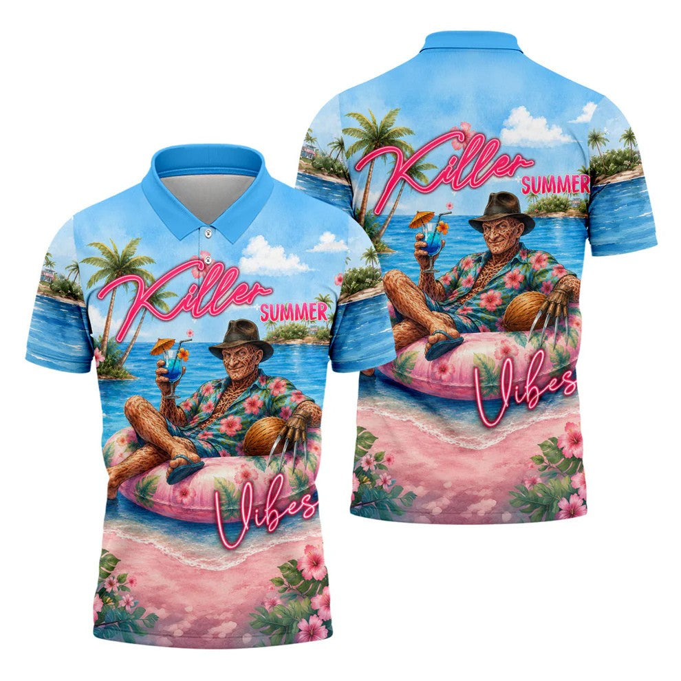 Killer Summer Vibes Burned Slasher Golf Polo Shirt, Men's Golf Shirt, Mens Golf Apparel