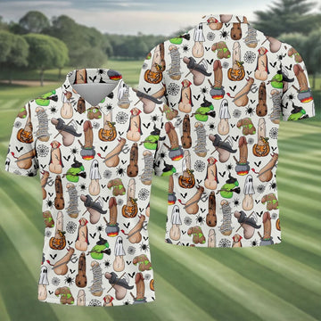 Funny Adult Halloween Pattern Golf Polo Shirt, Men's Golf Shirt, Hawaiian Golf Shirt