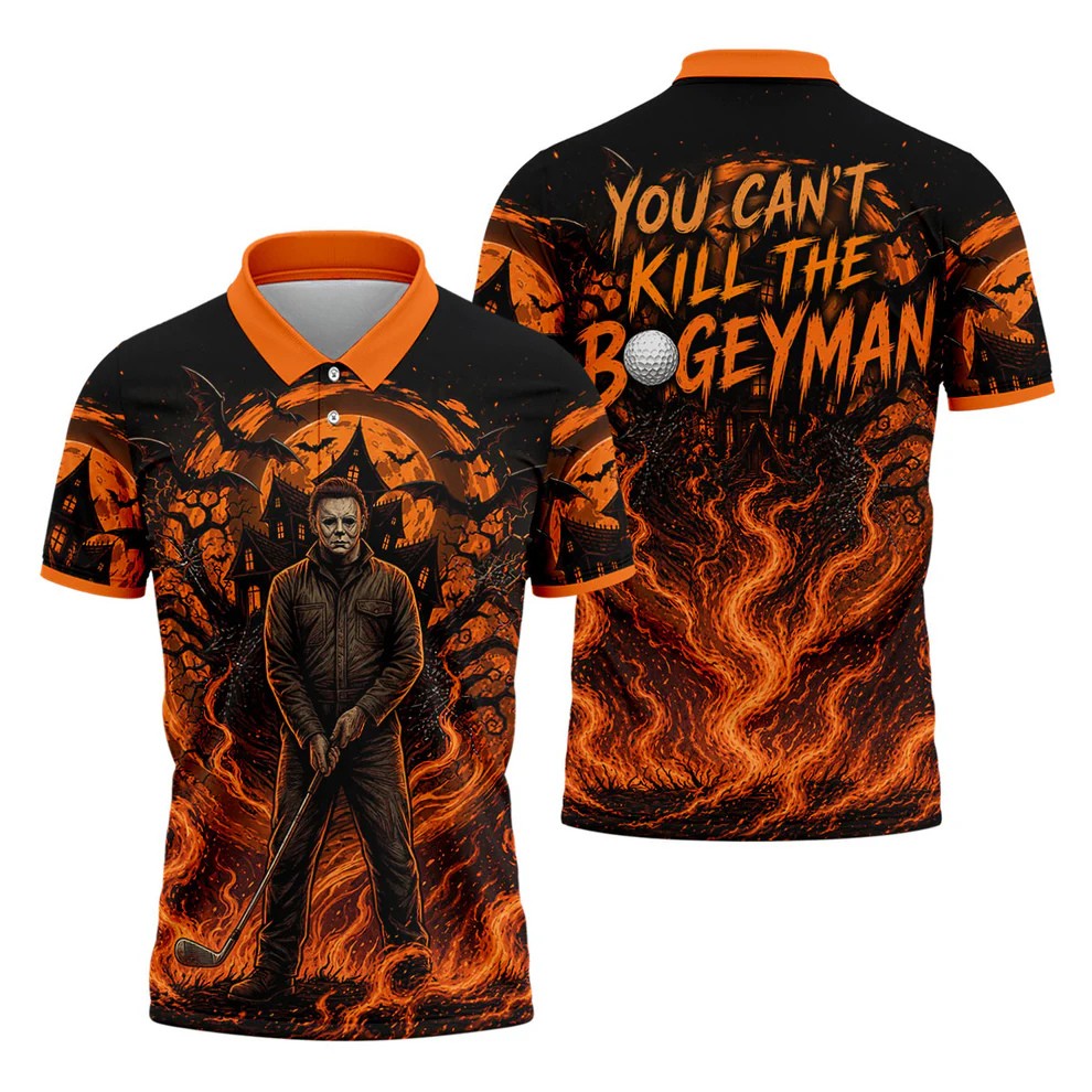 You Can't Kill The Bogeyman Halloween Golf Polo Shirt, Horror Character, Mens Golf Shirts