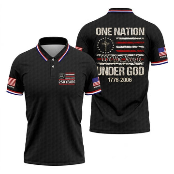 One Nation Under God We The People Black Golf Shirt, 250 Years 4th Of July Golf Shirts For Men