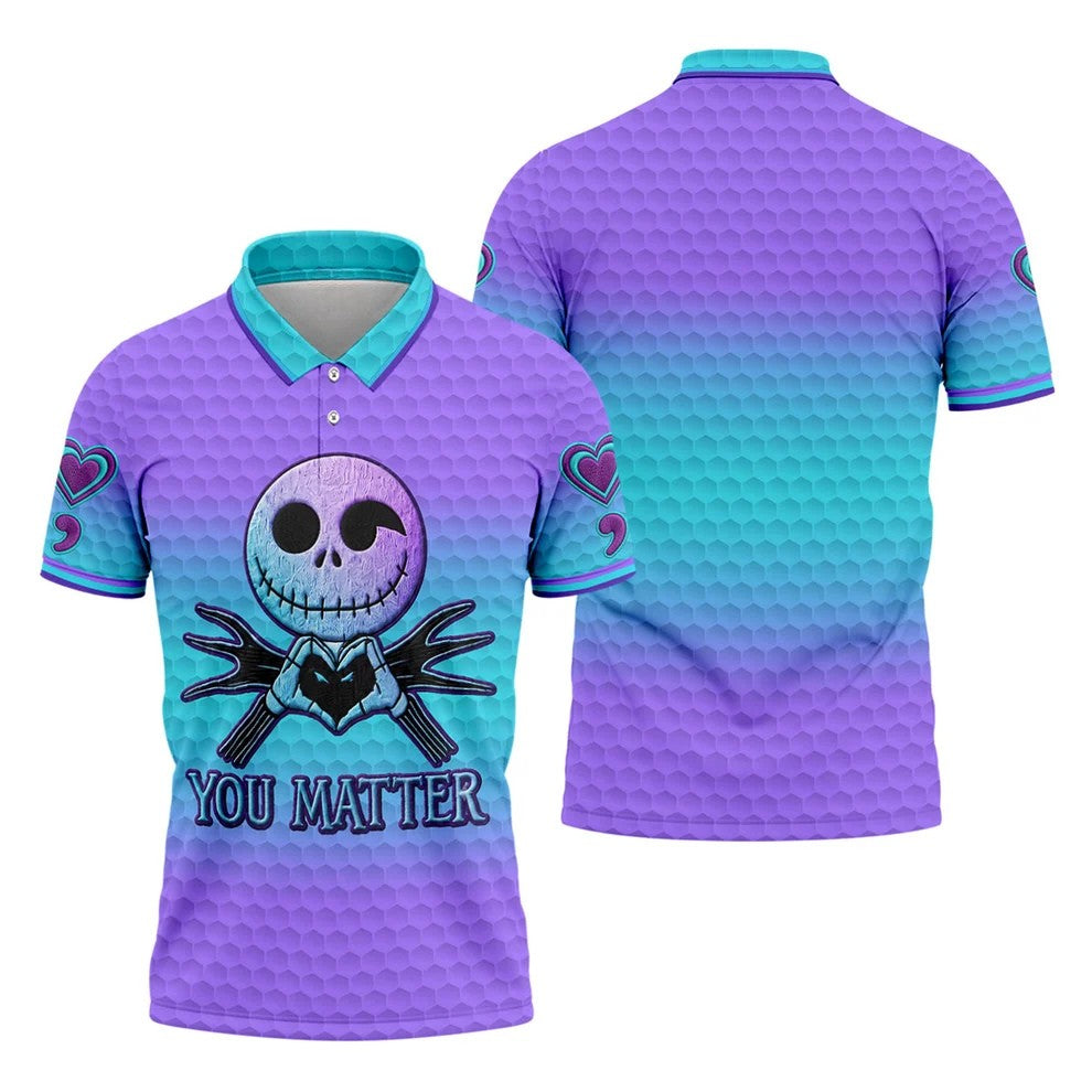 You Matter Suicide Prevention Skeleton Heart Hand Polo Shirts For Men, Mens Golf Polo