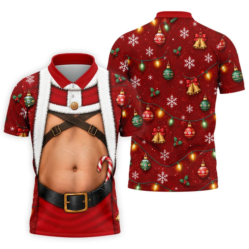 Santa Belly Harness Vest Christmas Golf Shirt, Golf Shirts For Men, Golf Polo For Men