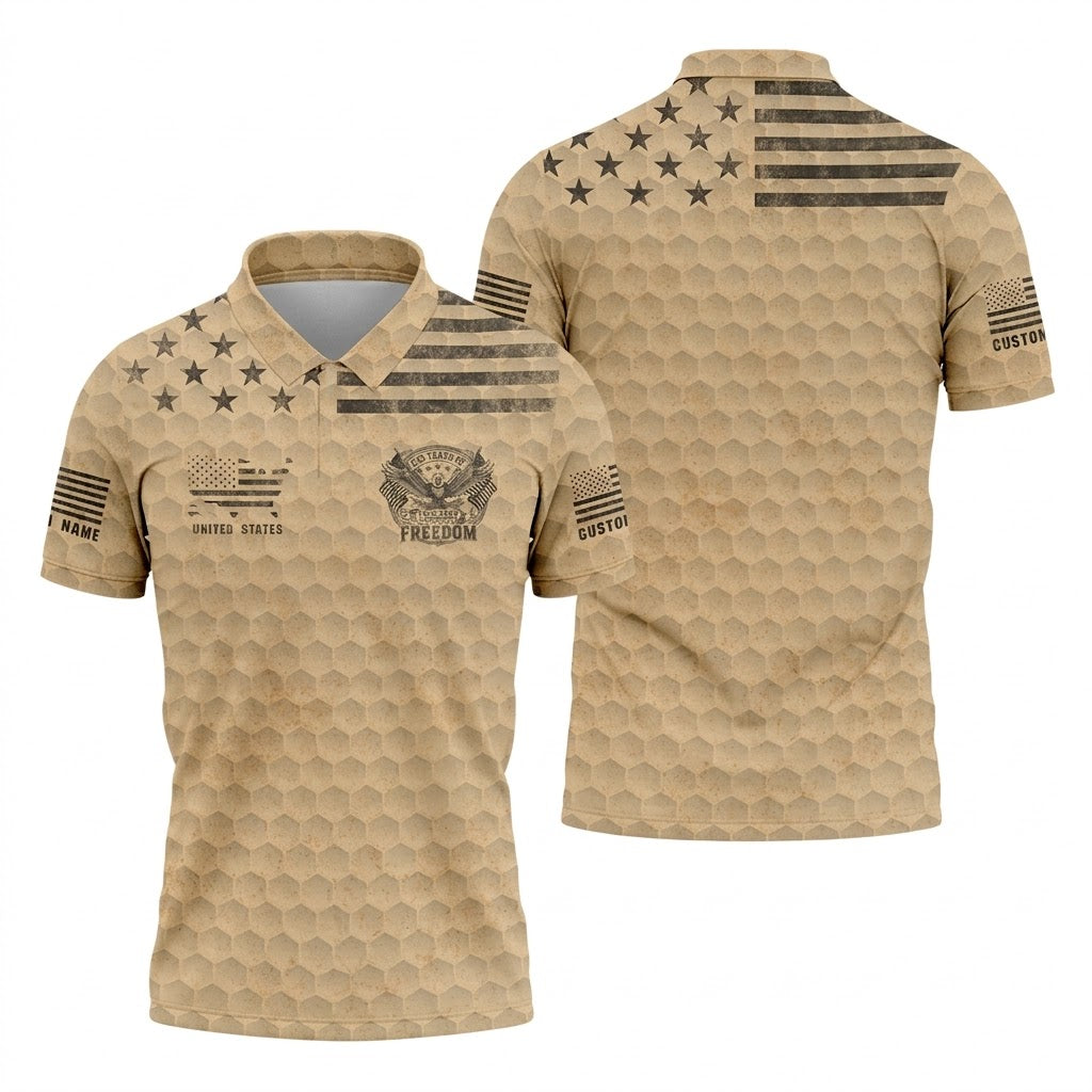250 Years Of Freedom Distressed Golf Ball Pattern Patriotic Golf Shirt, 4th Of July Golf Shirts For Men