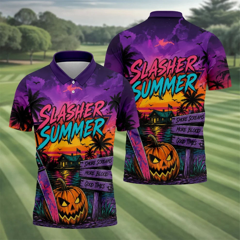 Slasher Summer Halloween Golf Shirt, Printed Golf Shirts, Hawaiian Golf Shirt