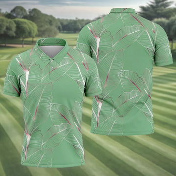 Tropical Leaves Green Golf Shirt, Summer Hawaiian Golf Shirt, Golf Shirts For Men