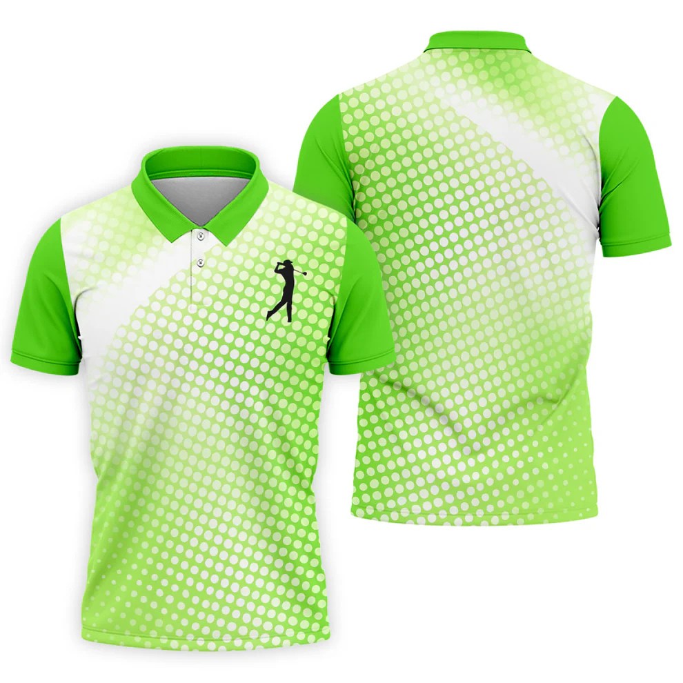 Green White Gradient Polka Dot Golf Shirt, Polo Shirts For Men, Golf Shirts For Men