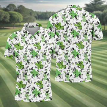 Green Cocktail Splash Pattern Golf Shirt, Mens Golf Shirts, Hawaiian Golf Shirt, Golf Polo Shirts For Men