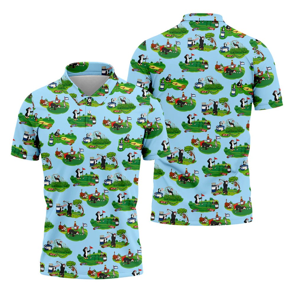 Funny Golf Gopher Cartoon Pattern Golf Polo Shirt, Men's Golf Shirt, Golf Apparel For Men